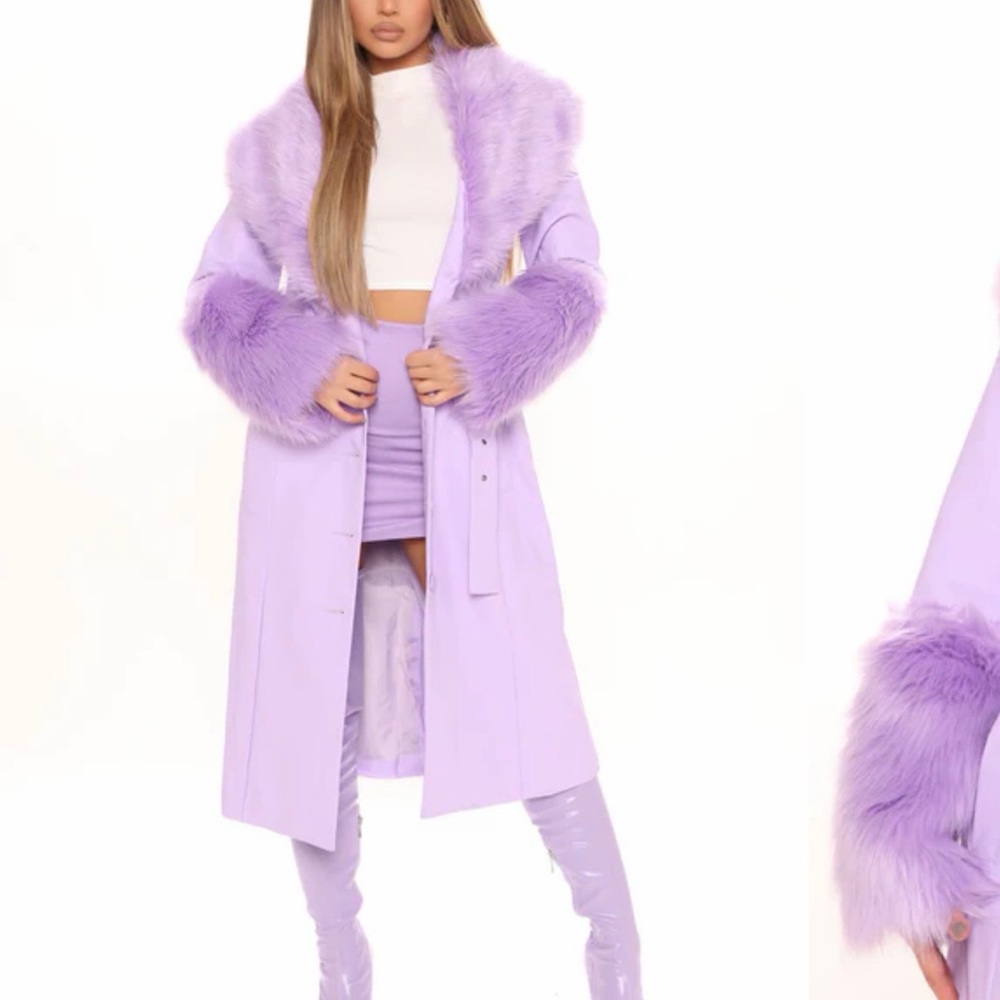 Fashion Nova Lilac Teddy Jacket with Faux Fur